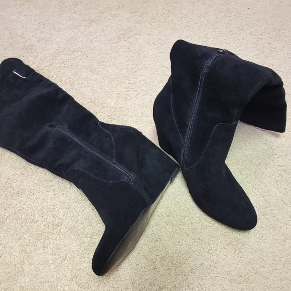 Nine West Shoes Nine West Olisha Black Knee High Suede Boots